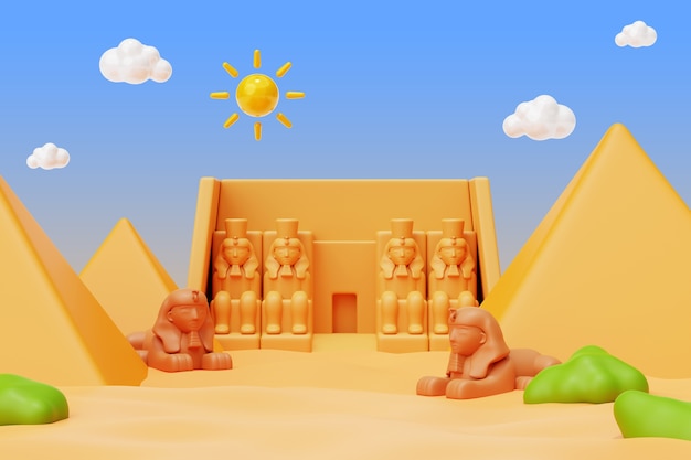 PSD gratuito fondo 3d con elementos del antiguo egipto.