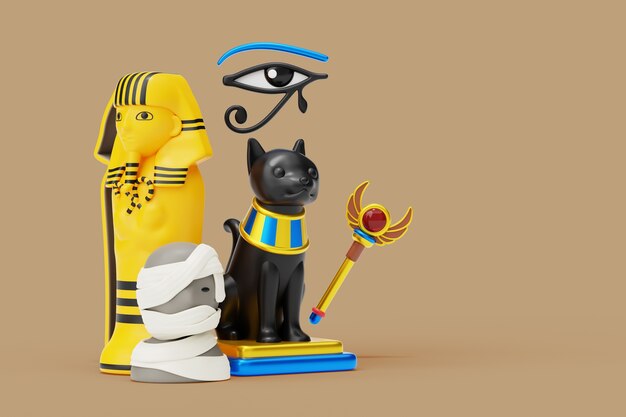 Fondo 3d con elementos del antiguo Egipto.