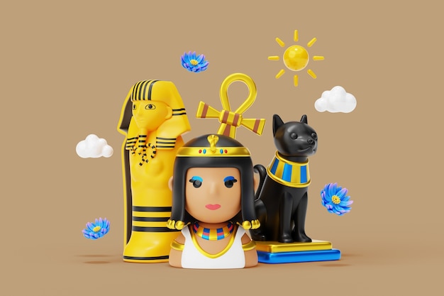 PSD gratuito fondo 3d con elementos del antiguo egipto.