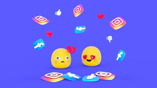 Fondo 3d con elementos de redes sociales.
