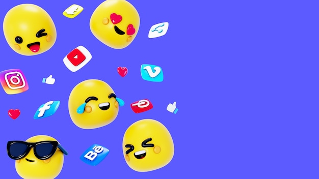 Fondo 3d con elementos de redes sociales.