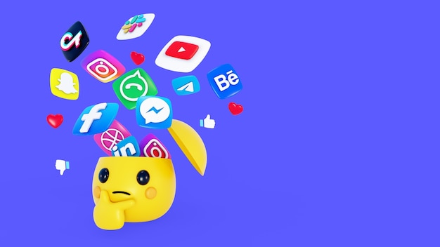 Fondo 3d con elementos de redes sociales.