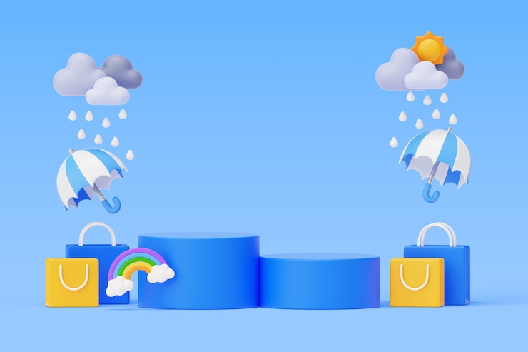 PSD gratuito fondo 3d con podio para las ventas de la temporada del monzón.