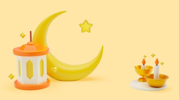 Fondo 3d de ramadán con luna creciente y linterna