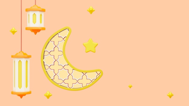 Fondo 3d de ramadán con luna creciente y linterna