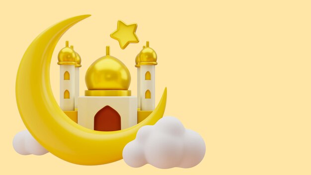 Fondo 3d de ramadán con palacio y nubes.