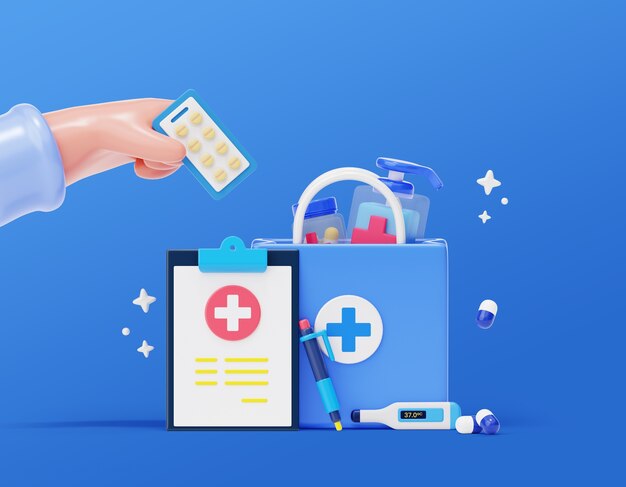 Fondo 3d con venta de elementos médicos.