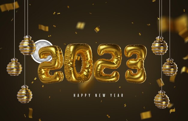 Fondo de año 2023 con esferas navideñas ilustración 3d