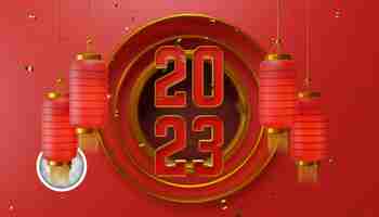 PSD gratuito fondo de año nuevo chino con confeti ilustración 3d