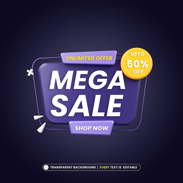 Fondo de banner de mega venta con efecto de texto editable