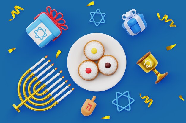 Fondo de naturaleza muerta de hanukkah 3d