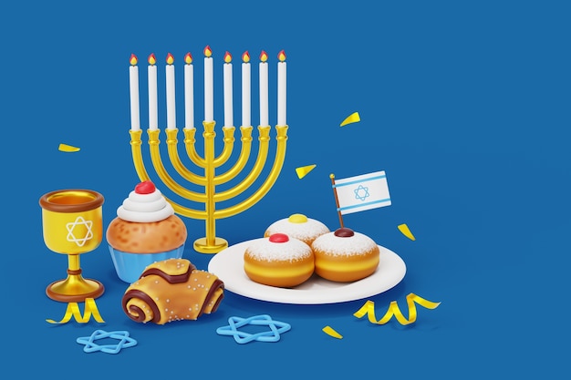 Fondo de naturaleza muerta de hanukkah 3d