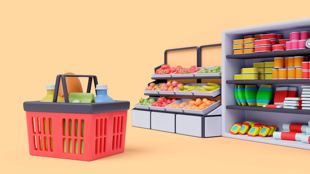 Fondo de naturaleza muerta de supermercado 3d
