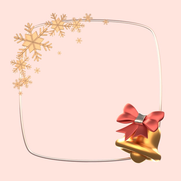 Fondo de navidad 3d con campana y copos de nieve