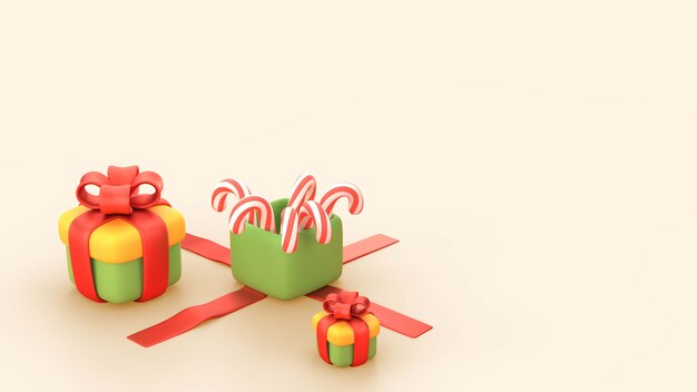 Fondo de navidad 3d con regalos y bastones de caramelo