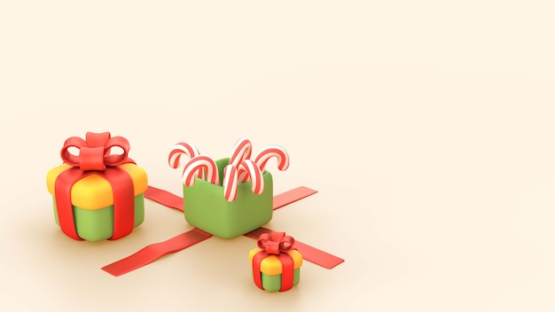 Fondo de navidad 3d con regalos y bastones de caramelo