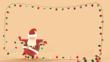 PSD gratuito fondo de navidad 3d con santa claus enredado en luces