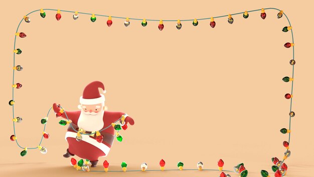 Fondo de navidad 3d con santa claus enredado en luces