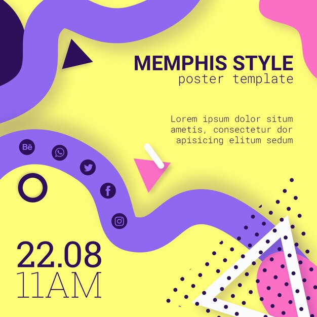 Fondo plano amarillo estilo memphis