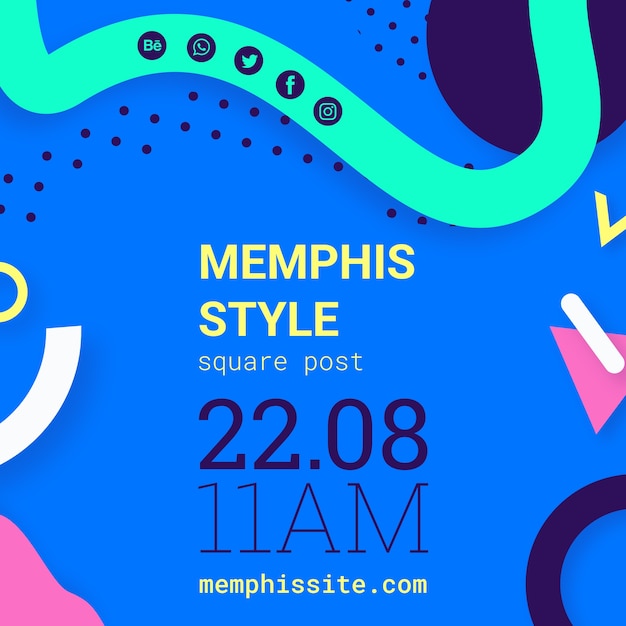 Fondo plano azul estilo memphis