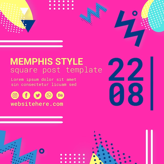 PSD gratuito fondo plano rosa estilo memphis