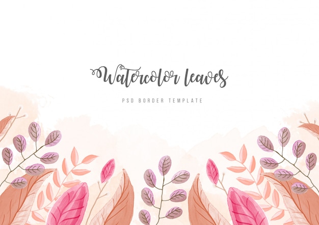 Fondo con plantilla de PSD de borde de flores de acuarela