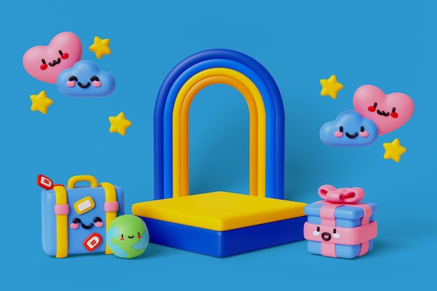 El fondo del podio de los elementos 3d kawaii