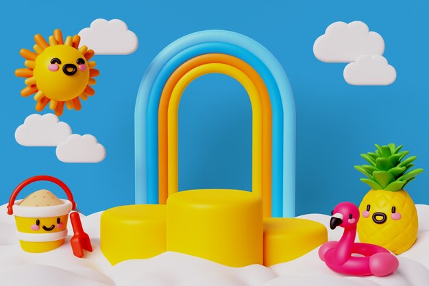 El fondo del podio de los elementos 3d kawaii