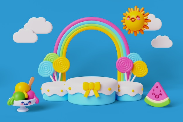 Fondo de podio de elementos kawaii 3d