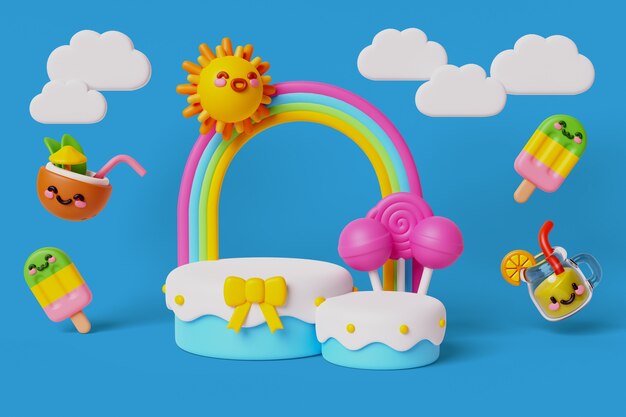 Fondo de podio de elementos kawaii 3d