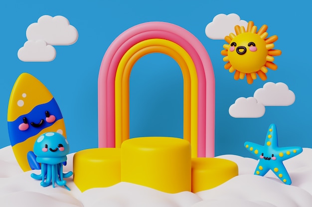 Fondo de podio de elementos kawaii 3d