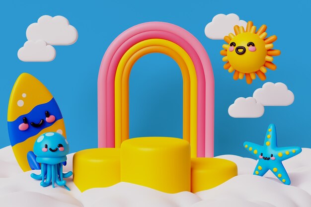 Fondo de podio de elementos kawaii 3d