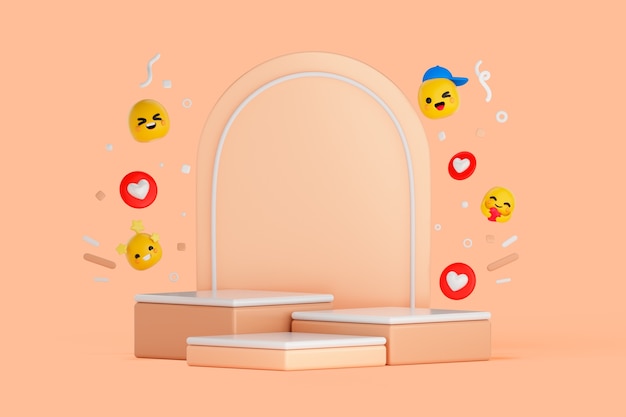 Fondo del podio de las redes sociales en 3D con emojis