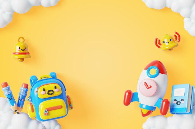 Fondo de renderizado 3d de elementos kawaii