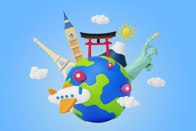 Fondo de representación 3d del día mundial del turismo