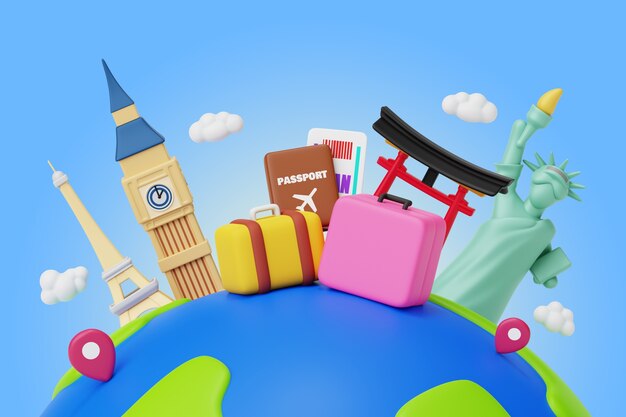 Fondo de representación 3d del día mundial del turismo