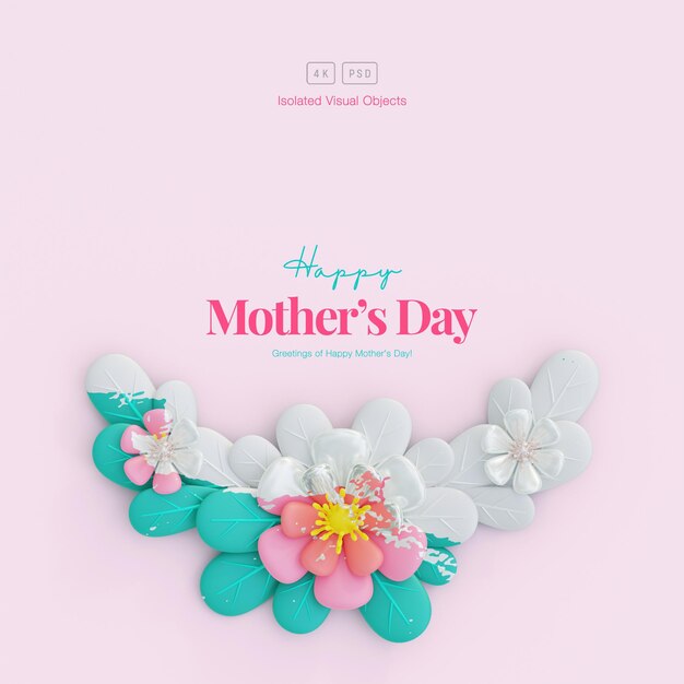 Fondo de saludo del Día de la Madre feliz decorado con lindas flores y hojas