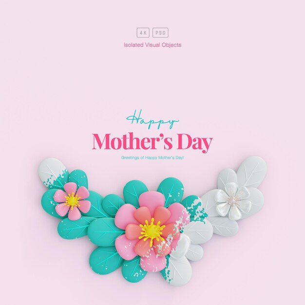 Fondo de saludo del Día de la Madre feliz decorado con lindas flores y hojas