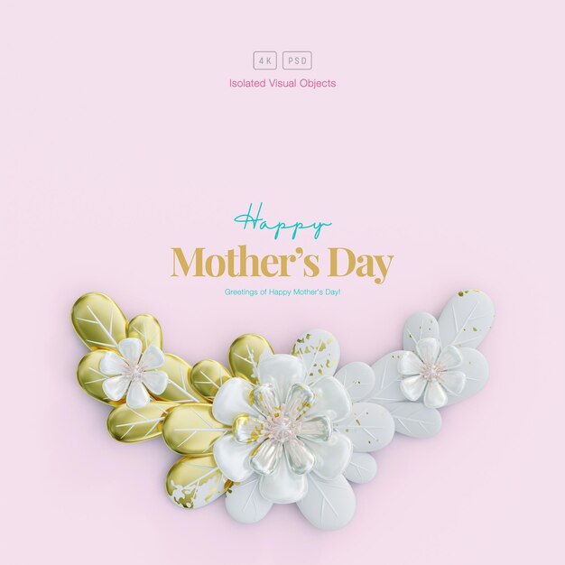 Fondo de saludo del Día de la Madre feliz decorado con lindas flores y hojas