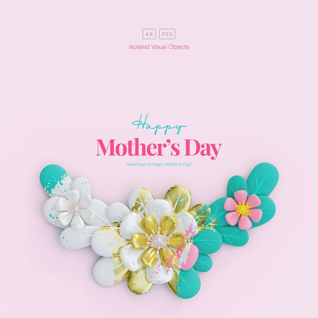 PSD gratuito fondo de saludo del día de la madre feliz decorado con lindas flores y hojas