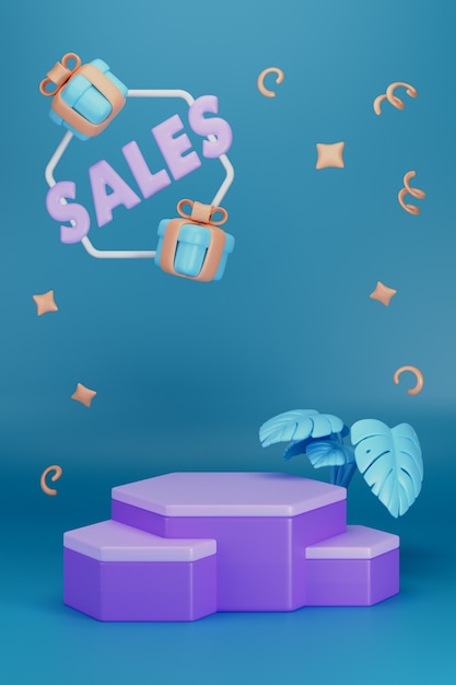 Fondo vertical 3d para ir de compras con podio.