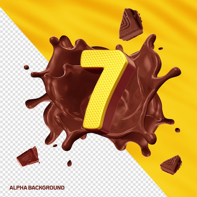 Gratis PSD fontore alfabet 3d nummer 7 geel met chocolade