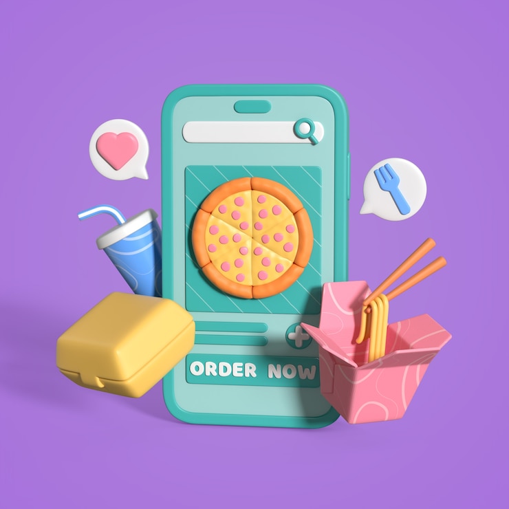 PSD gratuito food delivery app interface with pizza and noodles