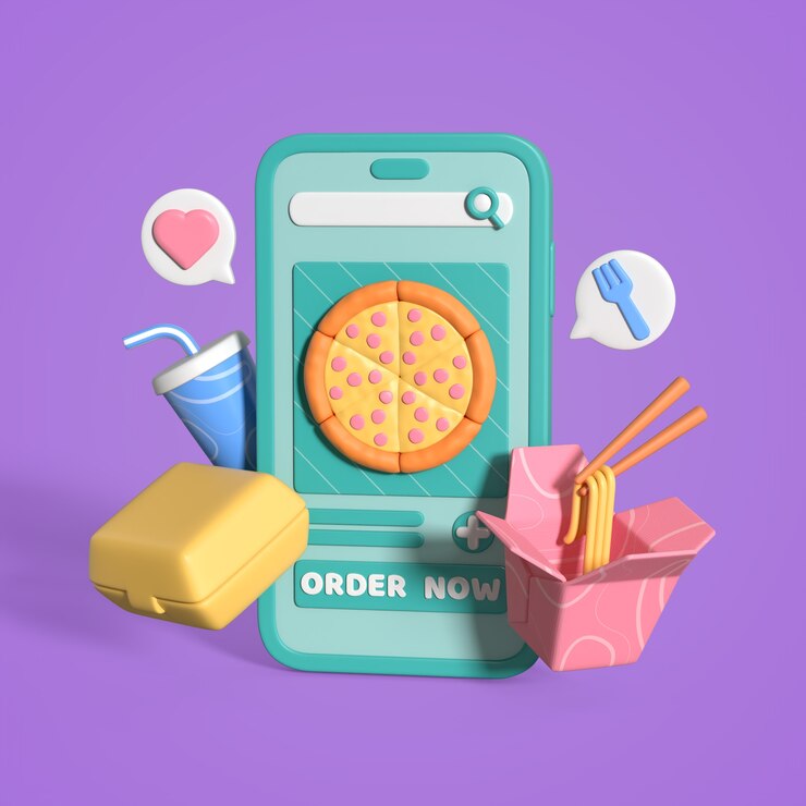 PSD gratuito food delivery app interface with pizza and noodles
