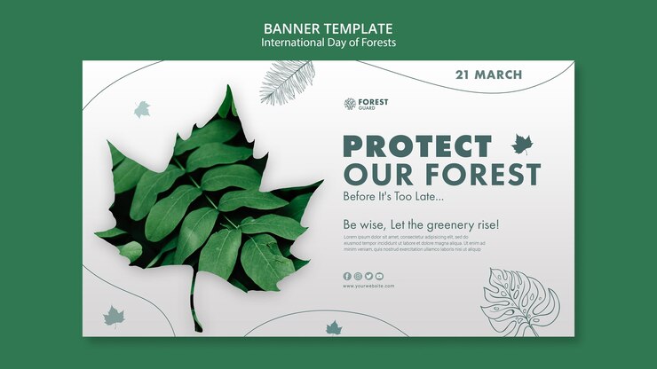 PSD Gratis forests day banner template with photo
