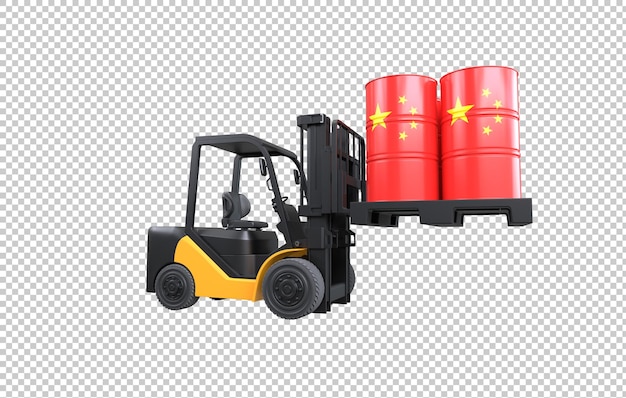 Gratis PSD forklift lifting brandstoftank met chinese vlag op transparante achtergrond