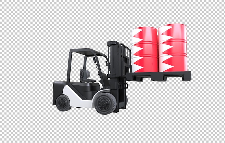 PSD Gratis forklift lifting fuel tank with bahrain flag on transparent background