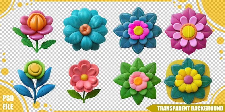 PSD gratuito forme di fiori colorati per progetti creativi