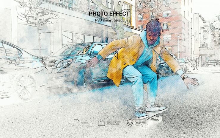 Gratis PSD foto-effect van een stedelijke schets