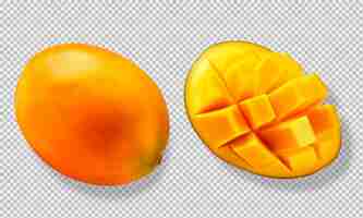 PSD gratuito foto de un mango entero y un mango dividido en dos aislados sobre un fondo transparente